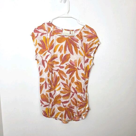 Cynthia Rowley White Orange Pink Summer Tropical 100% Linen Shirt Size Small - Picture 1 of 4